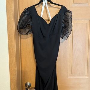 Elegant Black Dress with Sheer Puff Sleeves